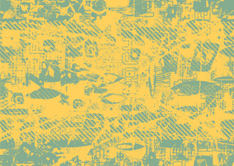 Background with glitch distorted grunge textures . grunge background texture with halftone dots, glitched shapes, textures and lines .Screen print vector background with grunge textured surface.
