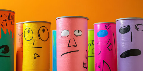 Painted Cans with Expressive Faces