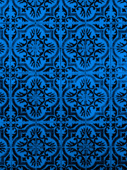 Traditional Portuguese tile pattern in blue and black with intricate symmetrical ornaments, inspired by classic azulejo designs with a raster effect.