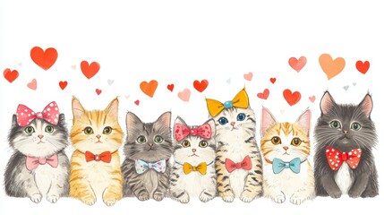 Cute cat with red heart for Valentine&rsquo;s Day greeting card design