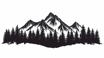 Silhouette of a mountain range with pine trees, nature vector landscape. Dawn Ridge. Illustration