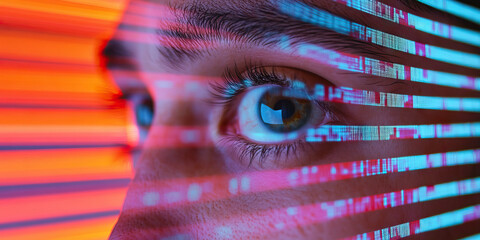 Human Eye Overlaid with Digital Data Display