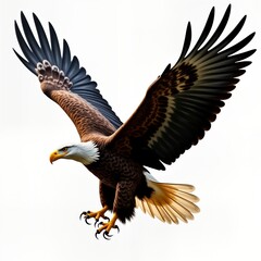 Obraz premium Bald eagle soars through sky. Powerful bird in mid-air. Nature-themed illustration. Freedom symbol. American icon. Photorealistic quality. Perfect for prints, posters, or other media.