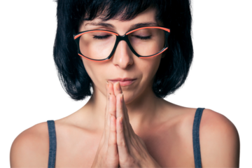 Funny brunette woman makes gestures