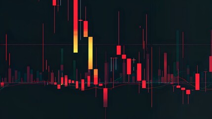 Fototapeta premium Financial market candlestick chart showing trading data with red and yellow bars on dark background, perfect for business and investment presentations.