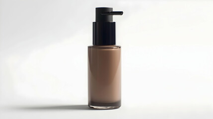 A sleek foundation bottle with a pump, isolated on the white background
