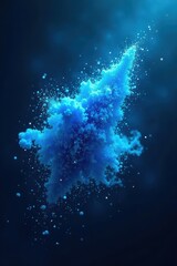 Sparkling blue dust particles float in a futuristic space, explosion, futurism, particle