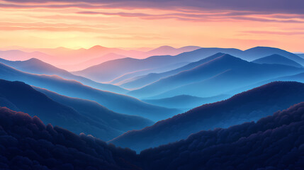 Fototapeta premium America burns. morning colors in blue ridge mountains, shenandoah national park, virginia. Dawn Ridge. Illustration