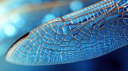 A close-up of a dragonfly's wing texture, rendered in a hyper-realistic style with cinematic lighting. 