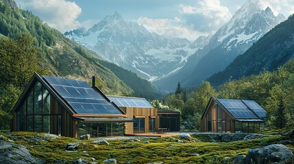 Off-grid smart energy systems in chaotic natural landscapes mountain region eco-friendly architecture