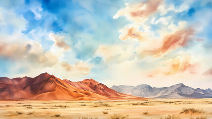 Namib desert travel poster watercolor illustration. Desert Haven. Illustration