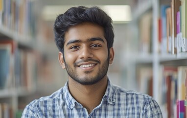 Obraz premium Smiling Young Man in Library