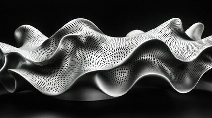 Naklejka premium Abstract 3D-printed wave sculpture, dark background, design concept