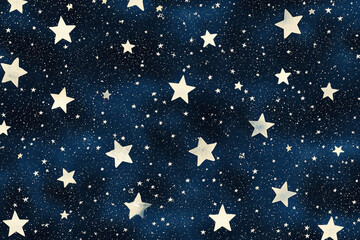 Fototapeta premium Seamless cosmic pattern featuring bright stars over a deep navy-blue background for a minimalist celestial aesthetic