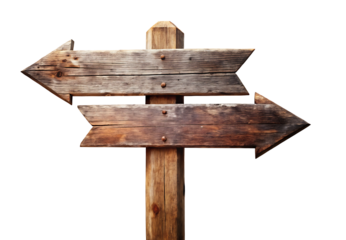 wooden old sign with arrow isolated on transparent background