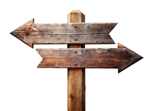 wooden old sign with arrow isolated on transparent background