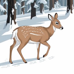 Spotted deer in a snowy winter forest