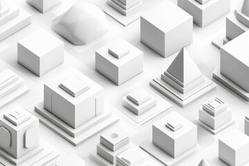 Fototapeta premium Seamless pattern featuring isometric geometric shapes in soft gray tones showcasing clean design and high depth of field