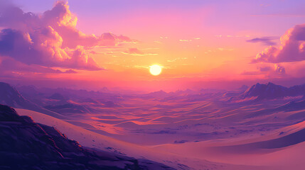 Fototapeta premium Enchanting sunset over majestic sand dunes azeem high-resolution landscape photography desert environment panoramic view nature's wonder. Desert Haven. Illustration