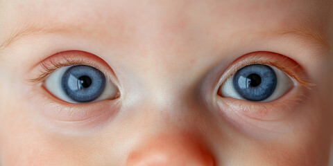Naklejka premium Close-up of Infant's Blue Eyes and Facial Features