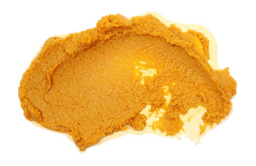 Pate, pasty spread isolated on white background, top view
