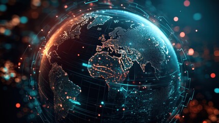 Obraz premium Digital Earth: A Global Network Visualization