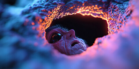 Close-up of Alien-like Creature in Glowing Cavity