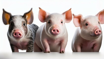 three pigs on a white background the image showcases different poses and angles of the animals emphasizing their natural textures and features perfect for farm or agricultural themes