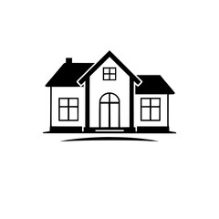 Modern House Icon: Simple Black and White House Illustration - Real Estate, Property, and Home Design