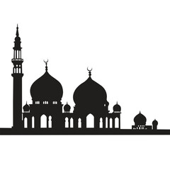 Islamic Vector mosque silhouette with a white background 