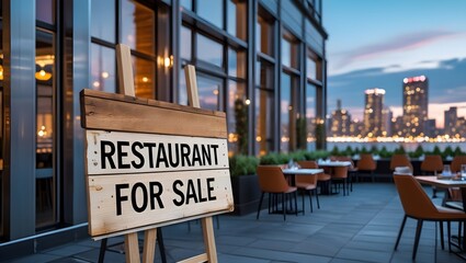 Fototapeta premium Restaurant Property for Sale with Board Display Perfect for Real Estate Advertising and Stock Photo Buyers in the Property Market