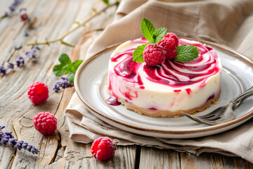 Decadent Raspberry No-Bake Cheesecake: A Captivating Table Presentation of Dessert Artistry