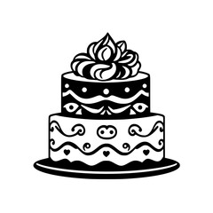 A delectable two-tiered cake, adorned with exquisite frosting and intricate designs, is a true masterpiece of baking art.