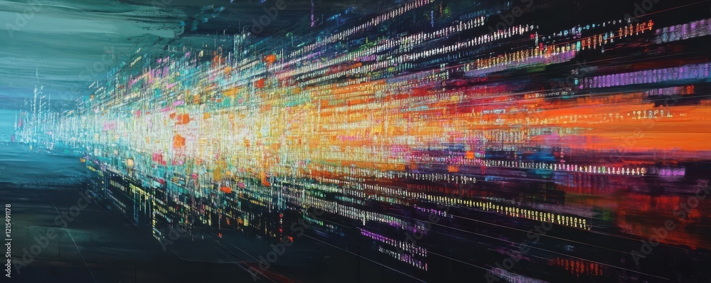 Poster abstract digital data stream with vibrant colors and dynamic lines