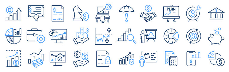 Fototapeta premium Investment web icons in line style. Return. Capital, sales, dividend, roi, profit, collection. Vector illustration. Editable stroke.