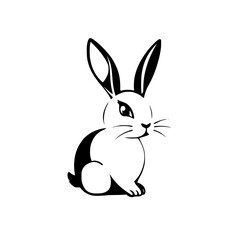 Adorable Black and White Rabbit Illustration: Perfect for Easter, Spring, and Cute Animal Designs