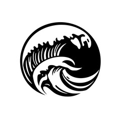 Abstract Monochrome Wave Illustration: Circular Ocean Design.  Perfect for nature-themed projects, branding, and graphic design.  A stylish and symbolic image evoking the power and beauty of the sea.