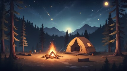 Serene Night Camping under Starry Skies