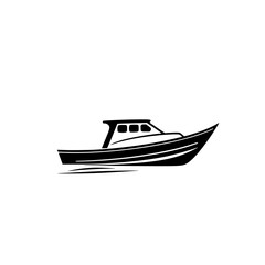 Sleek Black Boat Design: A Nautical Vector Graphic. Perfect for marine-themed projects, travel brochures, or nautical designs. This vector graphic is easily scalable and adaptable.