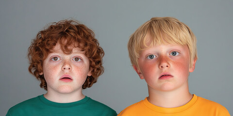Portrait of Two Boys with Different Hair Colors and Complexions