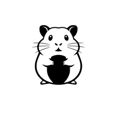Adorable Hamster Cartoon Illustration -  A charming black and white vector graphic of a cute hamster, perfect for pet lovers and design projects.