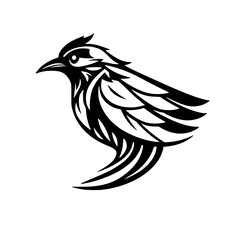 Stylized Bird Silhouette: Monochrome Avian Vector Graphic. Perfect for logo, print, and tattoo designs.  Features intricate wing details and a sleek, modern aesthetic.