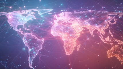 Fototapeta premium Global Network Connections Illuminating World Map