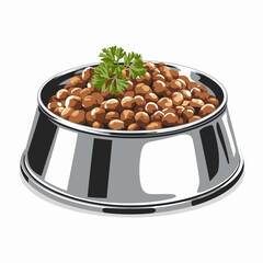 Illustration of a Pet Food Bowl with Fresh Garnish