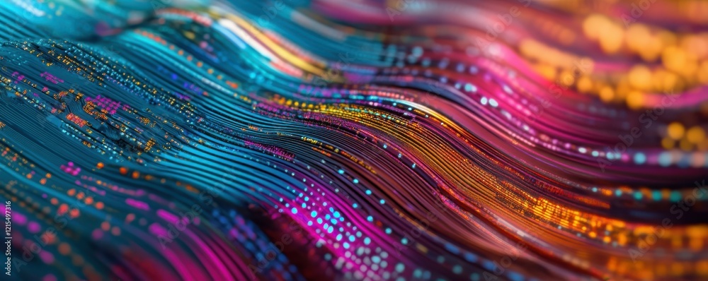 Poster colorful abstract waves of light and data flowing in dynamic patterns