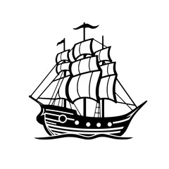 Vintage Sailing Ship: A Nautical Vector Illustration. Classic boat design, perfect for travel, maritime, and nautical themes.  Ideal for logos, prints, and more!