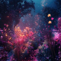 Fototapeta premium Enchanting Luminescent Flora Illuminates A Mystical Forest Night
