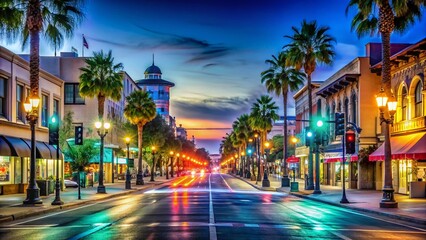Obraz premium Salinas California Night Street Scene - Illuminated Search Bar at Night