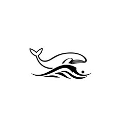 Whale in the Ocean Waves: A Stunning Black and White Vector Graphic. Perfect for marine life lovers and nature enthusiasts. Ideal for logos, designs, and illustrations.