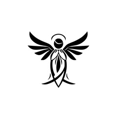 Abstract Angel with Wings: A Black and White Graphic Design Representing Spirituality, Faith, and Protection